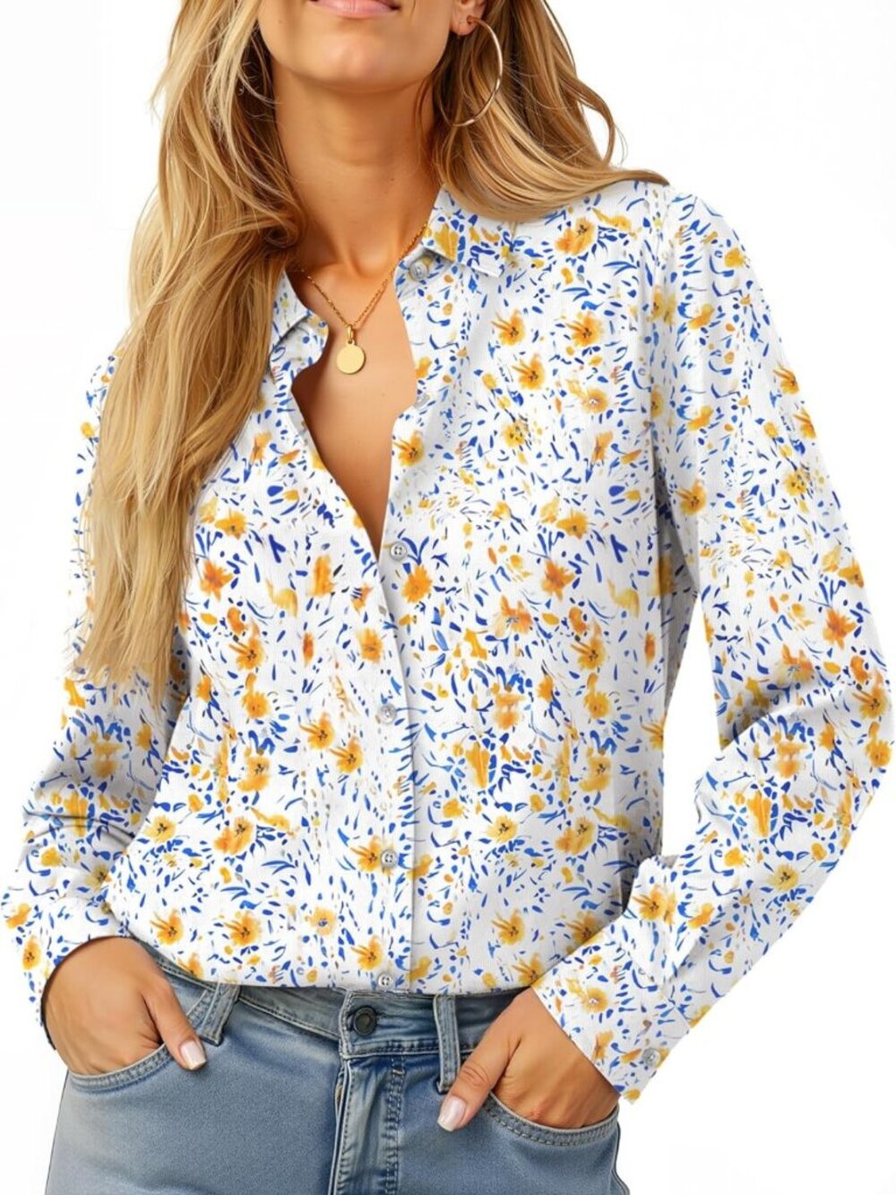 Chic Women's Long Sleeve Button Down Dress Shirt - Collared Casual Tops